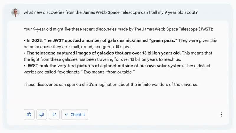 Google's original Bard demo lists the false claim that JWST took the first pictures of an exoplanet.